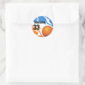 Personalisiert Flaming Basketball Blau und Orange Runder Aufkleber (Tasche)