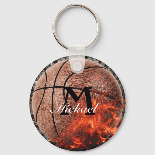 Personalisiert Flaming Basketball Schlüsselanhänge Schlüsselanhänger (Vorderseite)