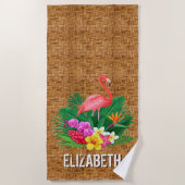 Personalisiert Flamingo Floral Wicker Print Strandtuch (Vorderseite)