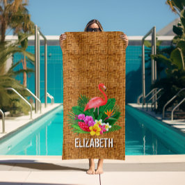 Personalisiert Flamingo Floral Wicker Print Strandtuch