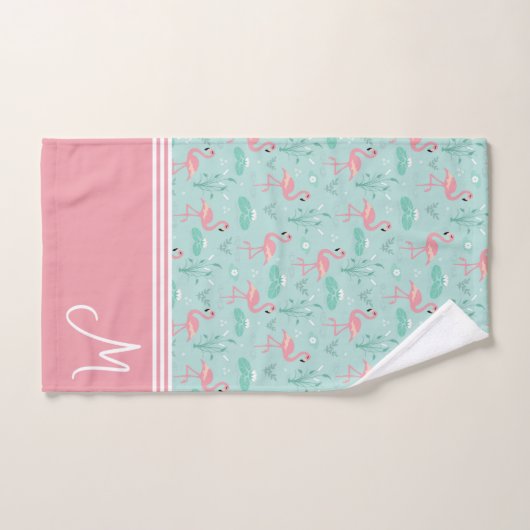 Personalisiert Flamingo Gift Monogram Badhandtuch Set (Handtuch)