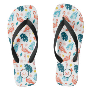 Personalisiert Flamingo Palm Tree Blue Red Beach Badesandalen