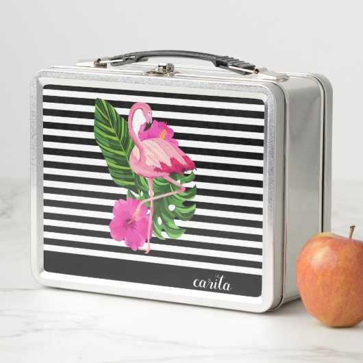 Personalisiert Flamingo Striped Metal Lunchbox (Beispiel)
