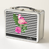Personalisiert Flamingo Striped Metal Lunchbox (Vorderseite)