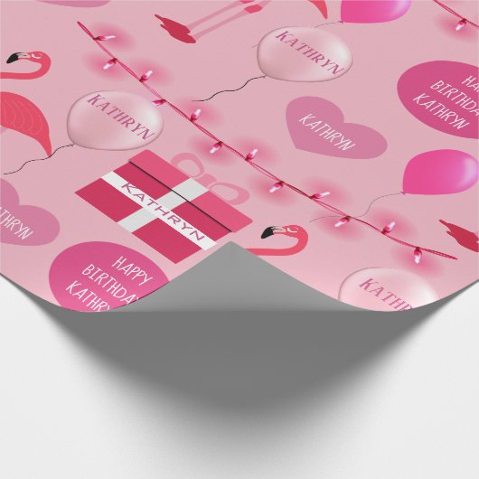 Personalisiert Flamingos Birthday Geschenkpapier (Ecke)