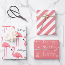 Personalisiert Flamingos Geschenkpapier Set