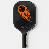 Personalisiert flammendes Orange Pickleball auf sc Pickleball Schläger (Rückseite)