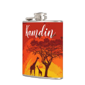 Personalisiert Flask African Safari Giraffe Sunse Flachmann (Links)