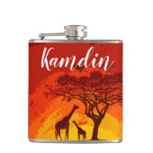 Personalisiert Flask African Safari Giraffe Sunse Flachmann (Vorderseite)