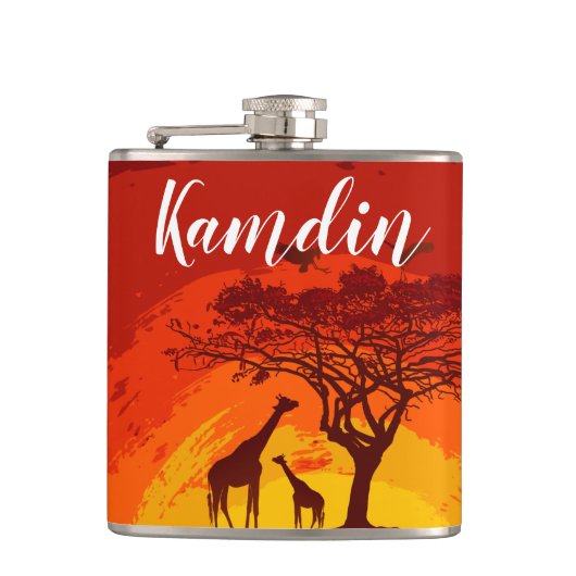 Personalisiert Flask African Safari Giraffe Sunse Flachmann (Vorderseite)