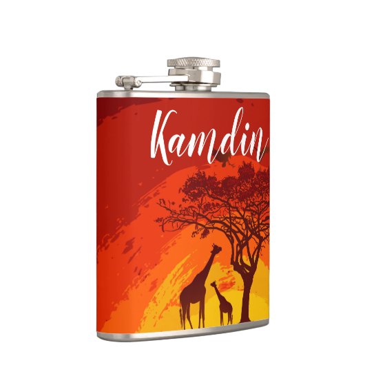 Personalisiert Flask African Safari Giraffe Sunse Flachmann (Rechts)