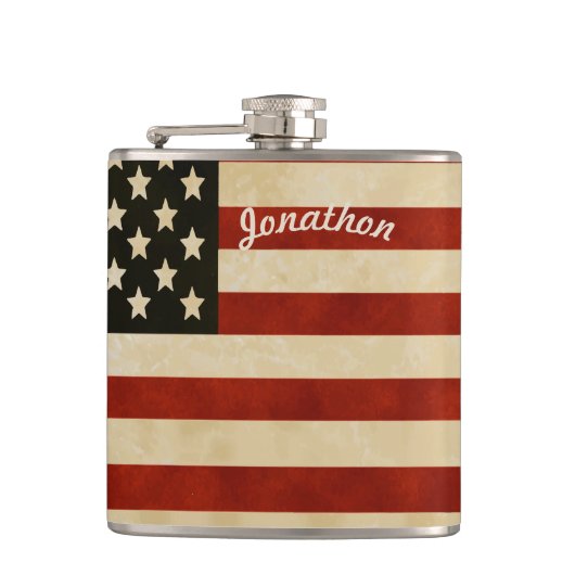 Personalisiert Flask American Vintag Flag Flachmann (Vorderseite)