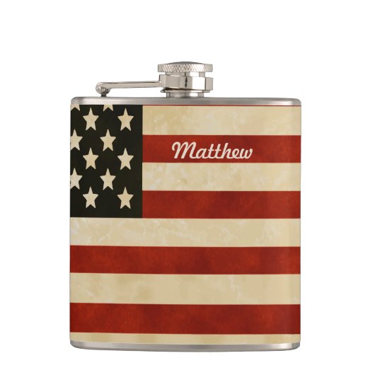 Personalisiert Flask American Vintag Flag Flachmann (Vorderseite)
