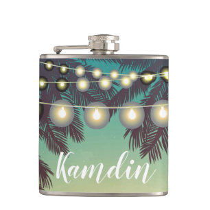 Personalisiert Flask Beach Sunset Palm Tree String Flachmann