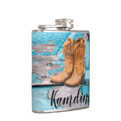 Personalisiert Flask Blue Wood Barn Doot Boots Cou Flachmann (Rechts)