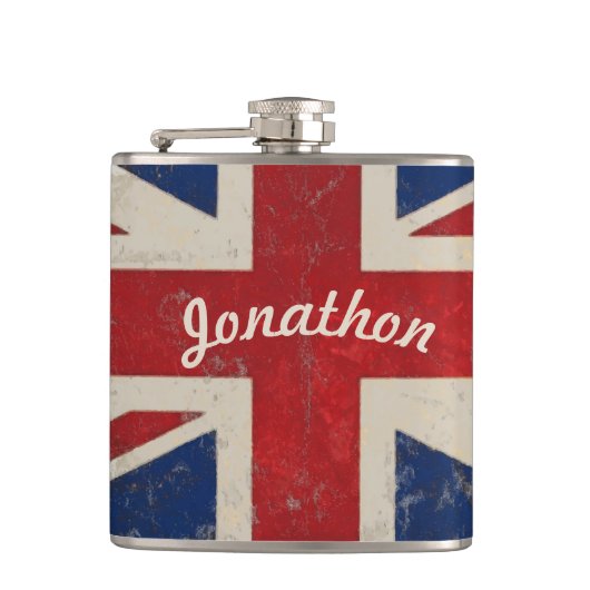 Personalisiert Flask UK Vintag Flag Flachmann (Vorderseite)