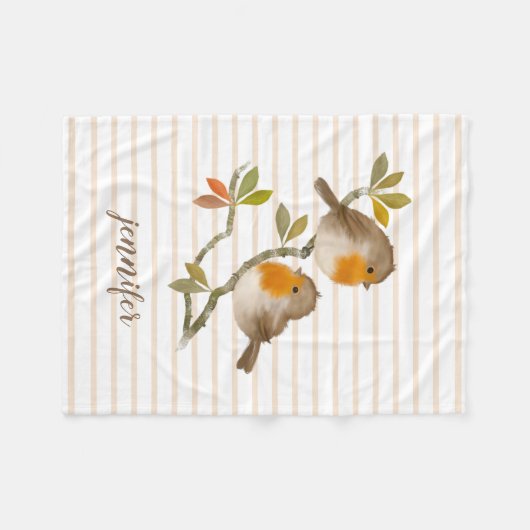 Personalisiert Fleece Blanket Englisch Robin Birds (Vorderseite (Horizontal))