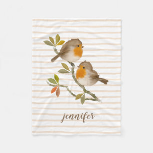 Personalisiert Fleece Blanket Englisch Robin Birds