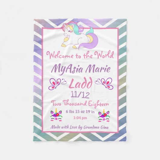 Personalisiert Fleece Blanket Unicorn (Vorderseite)