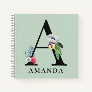 Personalisiert floral Alphabet A Monogram Notebook Notizblock