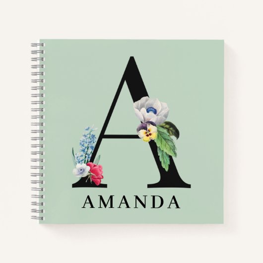 Personalisiert floral Alphabet A Monogram Notebook Notizblock (Vorderseite)