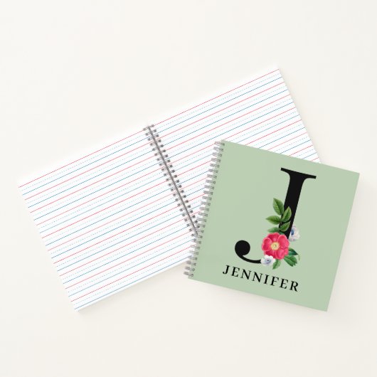 Personalisiert Floral Alphabet J Monogram Notizblock (Innenseite)