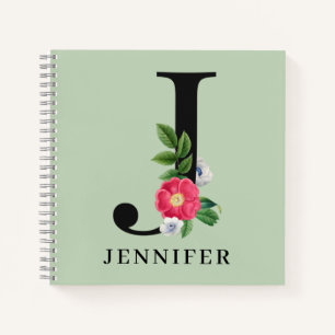 Personalisiert Floral Alphabet J Monogram Notizblock