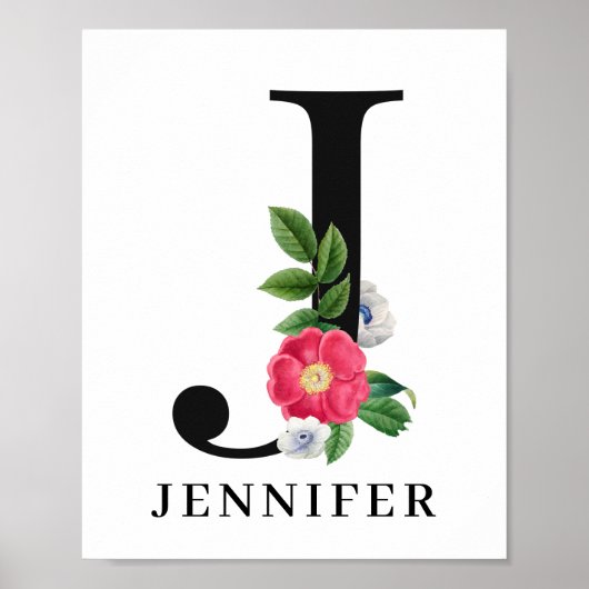 Personalisiert Floral Alphabet J Monogram Poster (Vorne)