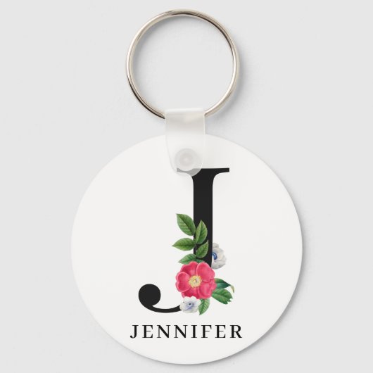Personalisiert Floral Alphabet J Monogram Schlüsselanhänger (Vorderseite)