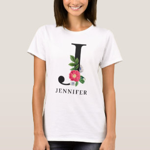 Personalisiert Floral Alphabet J Monogram T-Shirt