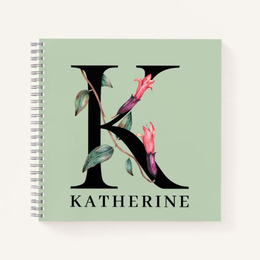 Personalisiert Floral Alphabet K Monogramm Notizblock (Vorderseite)