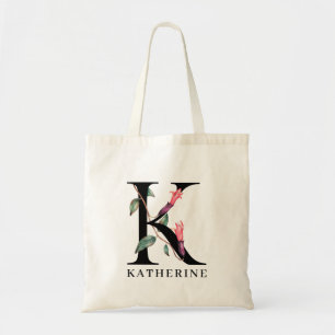 Personalisiert Floral Alphabet K Monogramm Tragetasche