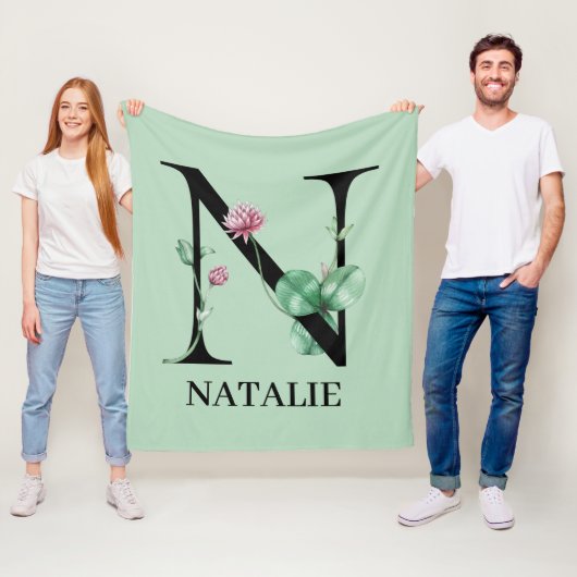 Personalisiert Floral Alphabet N Monogramm Fleecedecke (Beispiel)