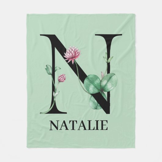Personalisiert Floral Alphabet N Monogramm Fleecedecke (Vorderseite)