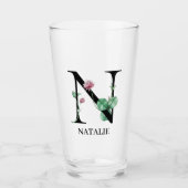 Personalisiert Floral Alphabet N Monogramm  Glas (Vorderseite)