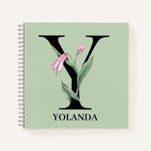 Personalisiert Floral Alphabet Y Monogramm Notizblock (Vorderseite)