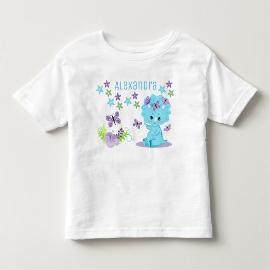 Personalisiert Floral Blue Baby Dinosaurier Kleinkind T-shirt (Vorderseite)