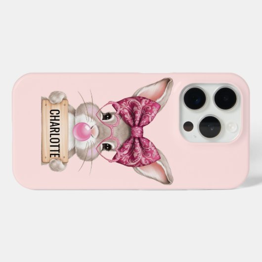 Personalisiert Floral Bunny iPhone Case (Rückseite (Horizontal))