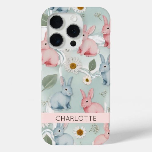 Personalisiert Floral Bunny iPhone Case (Rückseite)
