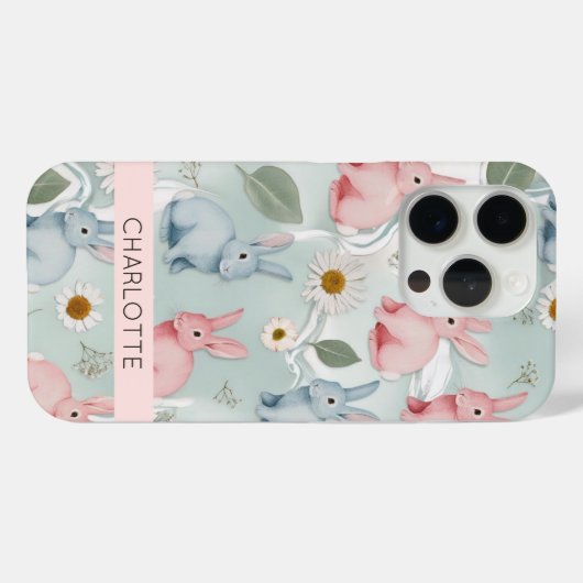 Personalisiert Floral Bunny iPhone Case (Rückseite (Horizontal))