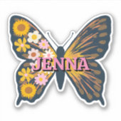 Personalisiert Floral Butterfly Vinyl Sticker (Vorderseite)