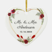 Personalisiert Floral Heart Foto & Mrs. Wedding Keramik Ornament (Vorne)