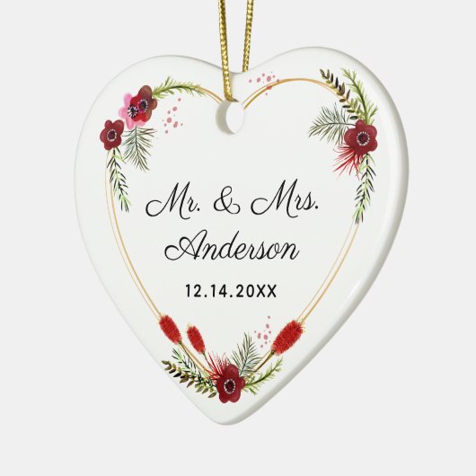 Personalisiert Floral Heart Foto & Mrs. Wedding Keramik Ornament (Links)