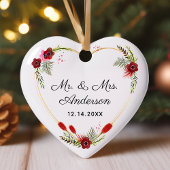 Personalisiert Floral Heart Foto & Mrs. Wedding Keramik Ornament