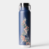 Personalisiert Floral Paris Eiffel Tower Navy Blue Trinkflasche (Vorne)
