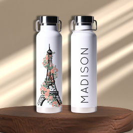 Personalisiert Floral Paris Eiffel Tower White Trinkflasche