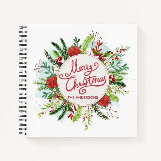 Personalisiert Floral Wreath Christmas Gästebuch Notizblock (Vorderseite)