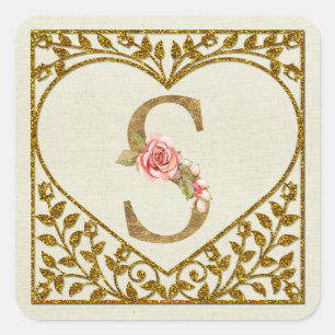 Personalisiert florale Monogramm-Aufkleber Quadratischer Aufkleber