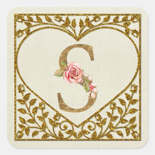 Personalisiert florale Monogramm-Aufkleber Quadratischer Aufkleber (Vorderseite)