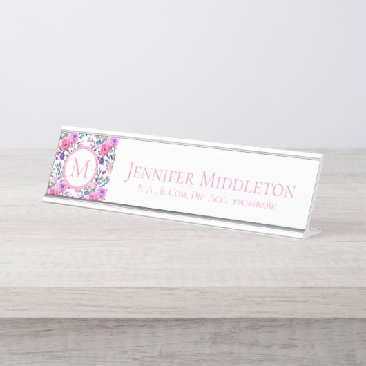 Personalisiert florrosa Monogramm Schreibtischnamensplakette (Vorderseite )